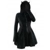 Plus Size Velour Mini Hooded Dress Animal Ear Hood Long Sleeve Zip Up A Line Dress - BLACK 3X