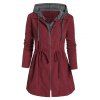 Manteau à Capuche Chiné Long Zippé à Cordon de Serrage Grande Taille - Rouge foncé XL