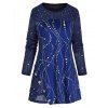 T-shirt Décontracté à Imprimé Etoile Boutonné à Manches Longues à Paillettes - Bleu profond 3XL