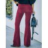 Pantalon Long Zippé Evasé en Couleur Unie à Taille Haute avec Poche - Rouge 2XL