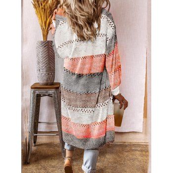 Contrast Colorblock Textured Cardigan Knit Open Front Long Sleeve Cardigan