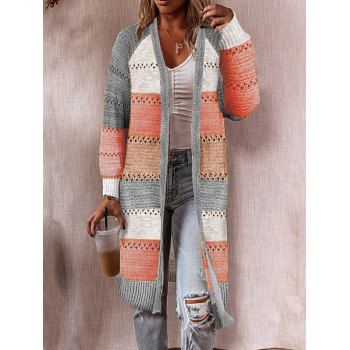 

Contrast Colorblock Textured Cardigan Knit Open Front Long Sleeve Cardigan, Multicolor