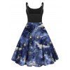 Plus Size Dress Sky Cloud Constellation Moon Print High Waisted Dress Twisted Ring A Line Midi Dress - BLACK 5X