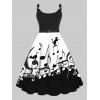 Plus Size Dress Colorblock Note Print High Waisted Dress Twisted Ring A Line Midi Dress - BLACK 2X