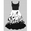 Plus Size Dress Colorblock Note Print High Waisted Dress Twisted Ring A Line Midi Dress - BLACK 5X