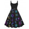 Plus Size Dress Sun Star Print High Waisted Dress Twisted Ring A Line Midi Dress - BLACK 2X