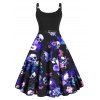 Plus Size Dress Gothic Dress Skull Flower Butterfly Print High Waisted Twisted Ring A Line Midi Dress - DEEP BLUE 3X