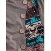 Tribal Geometric Elephant Print Ethnic Hooded Top Long Sleeve Mock Button Top - LIGHT COFFEE S