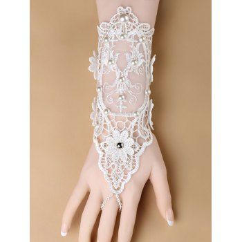 

Wedding See Through Flower Lace Gloves, White