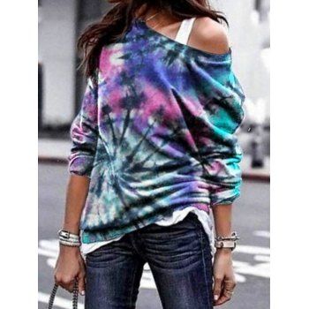 

Swirl Tie Dye Print Top Long Sleeve Round Neck Casual Top, Multicolor