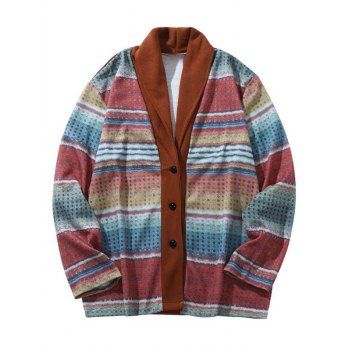 

Colored Printed Coat Shawl Collar Button Up Long Sleeve Coat, Multicolor