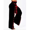 Plain Cinched Draped O Ring T Shirt And Plaid Print Bowknot Wide Leg Pants Casual Outfit - BLACK S