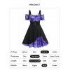 Plus Size Dress Contrast Colorblock Plaid Print Ruffle Bowknot Cold Shoulder A Line Midi Dress - PURPLE L
