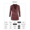 Heather Draped Ruched Cowl Neck Long Sleeve Casual T Shirt - DEEP RED XXXL