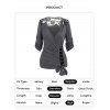 Flower Lace Insert T Shirt Surplice Plunge Long Sleeve T-shirt Eyelet Ruched Bowknot Casual Tee - DARK GRAY XXXL