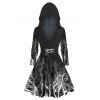 Tree Branch Pattern Hooded Lace-up Sweater Dress