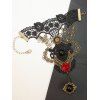 Bracelet avec Bague Motif Fleurs en Dentelle Ajourée Style Vintage - Noir 