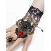 Vintage Hollow Out Flower Chain Lace Bracelet With Ring - BLACK 