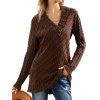 Solid Color Textured Long Knitwear Mock Button Full Sleeve V Neck Knitwear - COFFEE 2XL