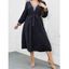 Plus Size & Curve Dress Long Sleeve V Neck Midi Dress Hollow Out Detail Belted Modest Dress - DEEP BLUE 4XL