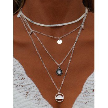 

Geometric Pendants Trendy Layered Necklace, Silver