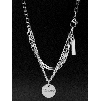 

Men Geometric Letter Print Layered Necklace, Silver