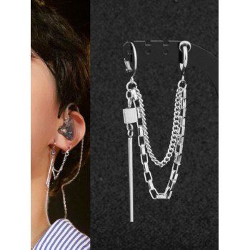 

Men Single Geometric Layered Earring, Silver