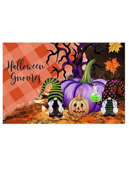 Tapis de Sol D'Halloween Anti-glissant à Imprimé Citrouille Sorcière à Carreaux - multicolor 