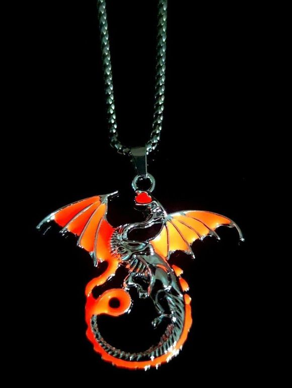 Collier à La Mode avec Pendentif Dragon Lumineux pour Hommes - Orange 