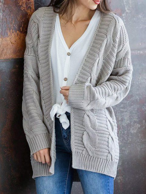 Cable Knit Sweater Textured Open Front Long Sleeve Cardigan