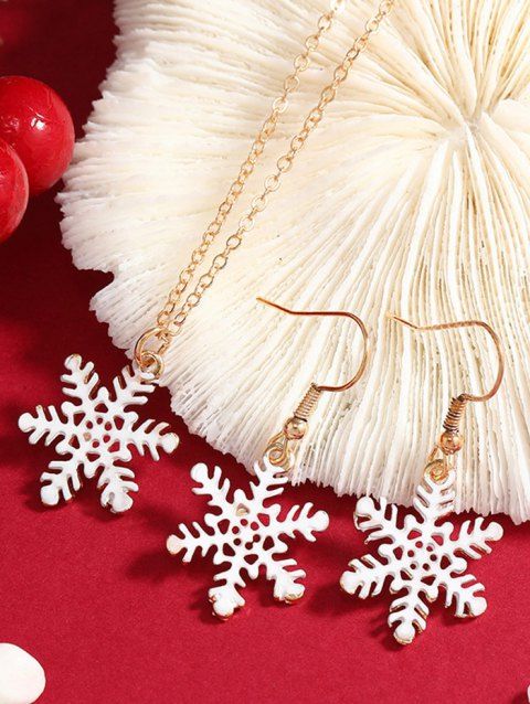 Snowflake Christmas Necklace And Drop Earrings Set