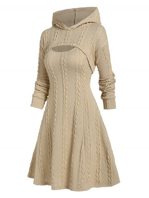 Hooded Cable Knit Arm Warmer Sweater and Mini Dress Set