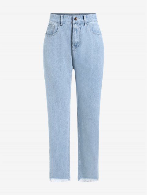 Frayed Hem High Waisted Plus Size Straight Jeans