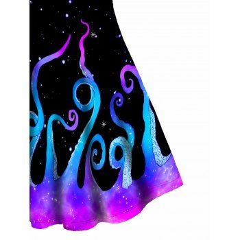 Plus Size Dress Galaxy Octopus Print Cut Out High Waisted A Line Mini Dress