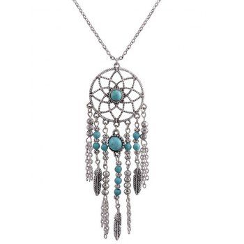 

Bohemian Dream Catcher Necklace Faux Turquoise Ethnic Style Necklace, Silver