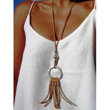 

Metal Round Shape Beads Ethnic Tassel Necklace, Coffee