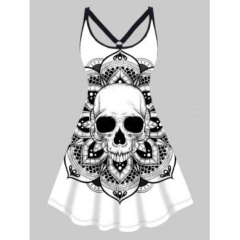 

Plus Size & Curve Dress Skull Flower Print Mini Dress Sleeveless Cami Dress, Black