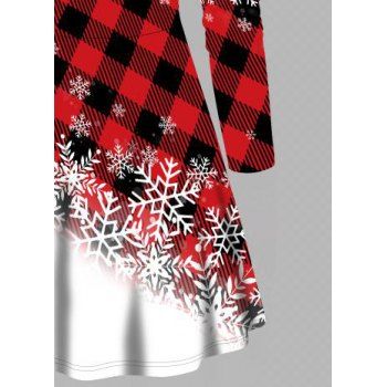 Plus Size T-shirt Christmas Snowflake Plaid Print Long T-shirt Lace Up Full Sleeve Tee