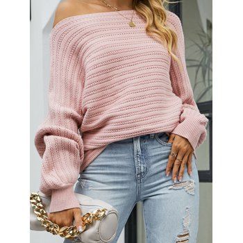 

Pastel Sweater Textured Skew Neck Sweater Long Sleeve Sweater, Light pink