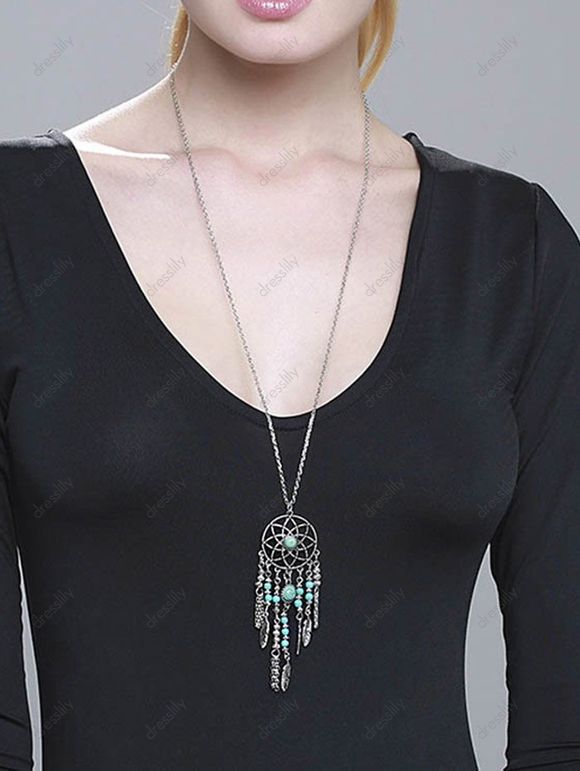 Collier Style Bohémien Attrape-Rêve avec Fausse Turquoise - Argent 1PC
