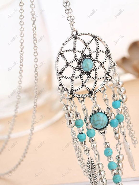 Collier Style Bohémien Attrape-Rêve avec Fausse Turquoise - Argent 1PC
