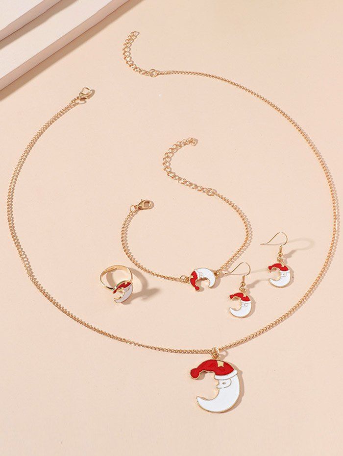 Christmas Moon Necklace Earrings Bracelet Ring Set - GOLDEN 
