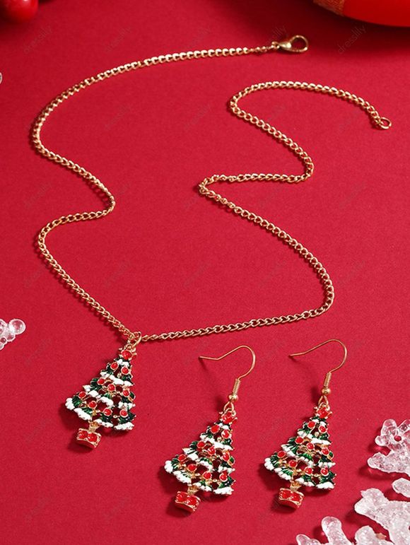 Ensemble de Boucles D'Oreilles et de Collier Sapin de Noël Coloré Pendant - multicolor 