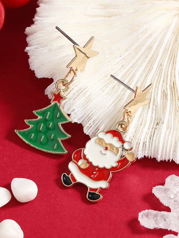 Boucles D'Oreilles Pendantes Motif Adorable Bonhomme de Neige et Sapin de Noël - multicolor 