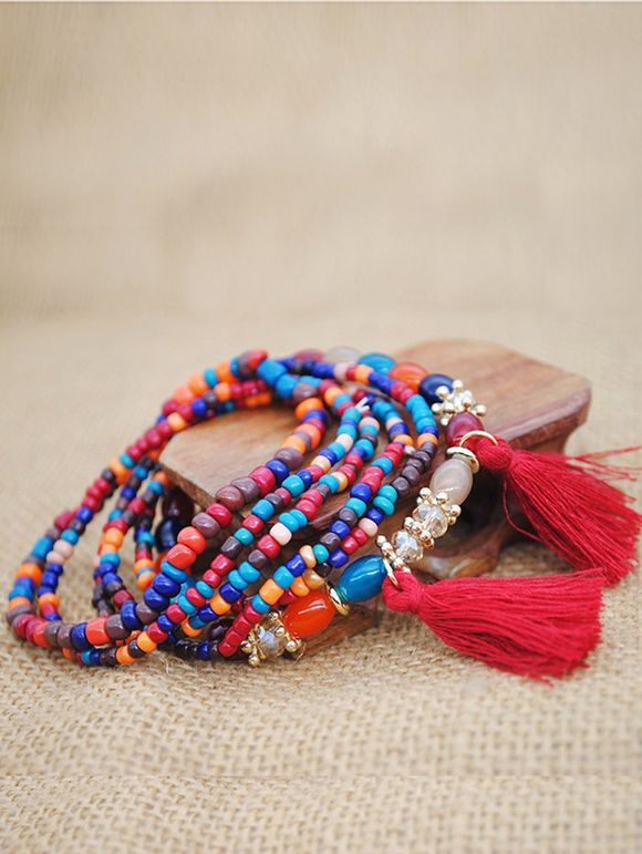 Ensemble de Bracelet de Plage Perlé Superposé à Frange Style Bohémien - multicolor 