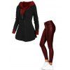Two Tone Hooded Zip Embellished Sweater And Zipper Fly Pockets PU Pants Casual Outfit - multicolor S