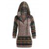 Tribal Pattern Graphic Raglan Sleeve Hooded Sweater And Mock Button Wide Elastic Waist Skinny Leggings Outfit - multicolor S