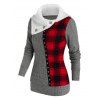 Faux Fur Collar Plaid Patchwork Knitwear And High Rise Pocket Snap Button Skinny Leggings Outfit - multicolor S