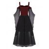 Plus Size Gothic Dress Contrast Colorblock Lace Up Butterfly Sleeve Mesh Overlay A Line Midi Dress - RED 5XL
