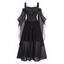 Plus Size Gothic Dress Contrast Colorblock Lace Up Butterfly Sleeve Mesh Overlay A Line Midi Dress - RED 2XL